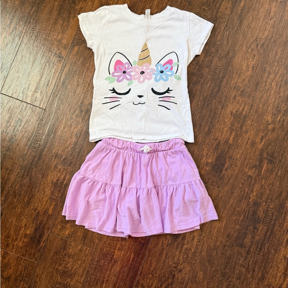 Cat & Jack Light Purple Girls' Tiered Skirt & Unicorn Kitty Tshirt